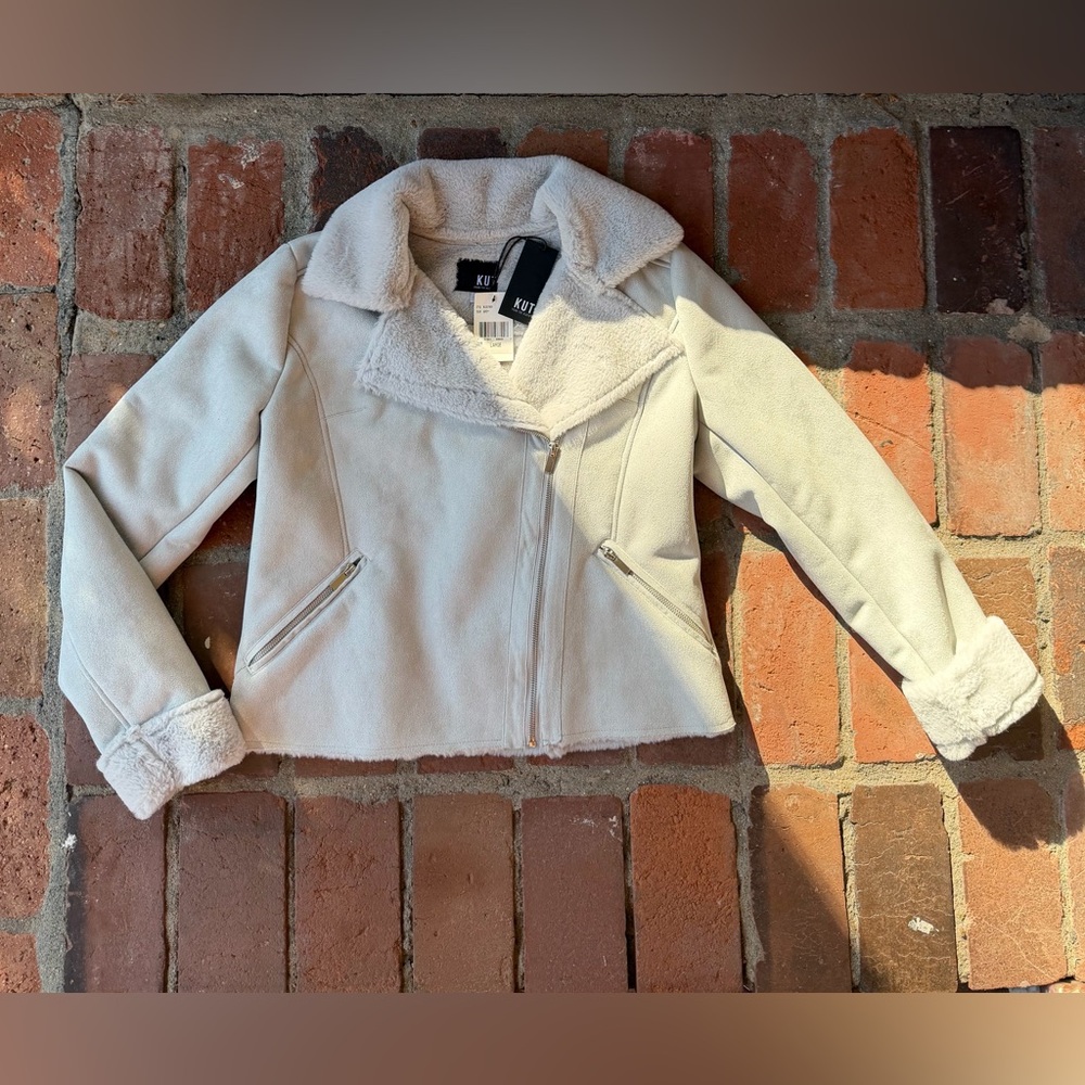 Kut from the Kloth Grey Faux-Shearling Asymmetrical Zip Jacket